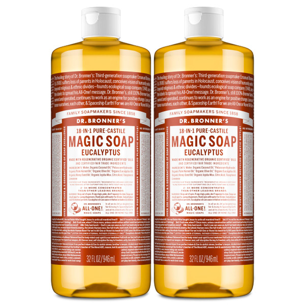Dr. Bronner's Eucalyptus Pure-Castile Liquid Soap, Body Wash, 32 oz 2-Pack