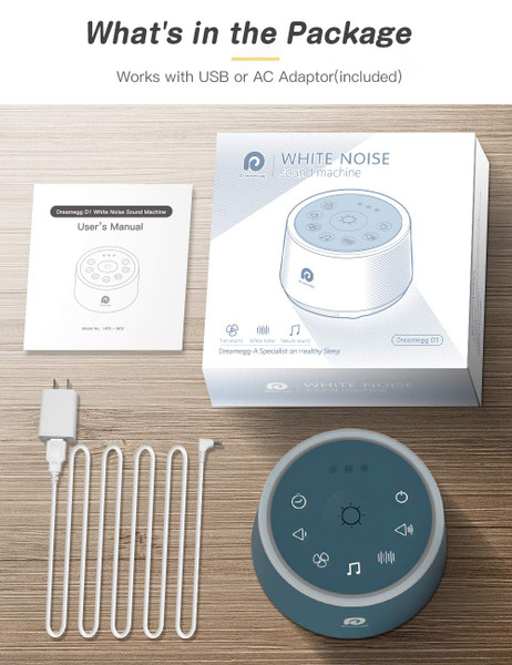 Dreamegg D1 White Noise Sound Machine with Baby Night Light, Navy Blue