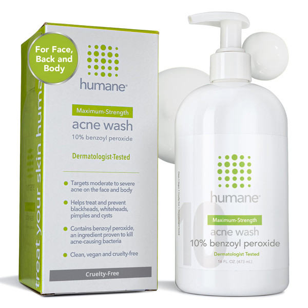 humane Benzoyl Peroxide Body Wash - Acne Body Wash - 10% Maximum-Strength