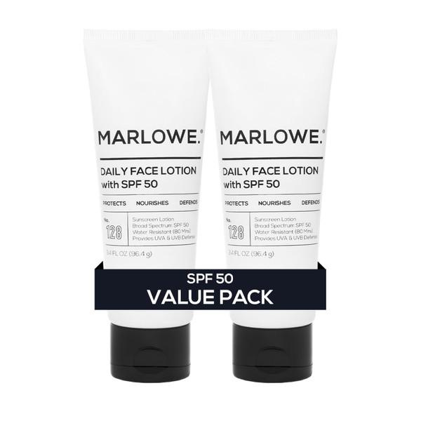 MARLOWE. Face Moisturizer with SPF 50, Daily Sunscreen Lotion, 3.4 oz, 2 Pk
