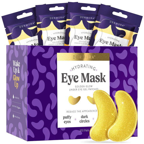 DERMORA Golden Glow Under Eye Patches - 100 Pairs Individually Packed