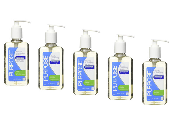 Purpose Gentle Cleansing Wash – Soap-Free Daily Facial Cleanser, Oil-Free And Alcohol-Free Face Wash For Sensitive Skin - Pump Bottle, 6 Fluid Oz. Pack of 5