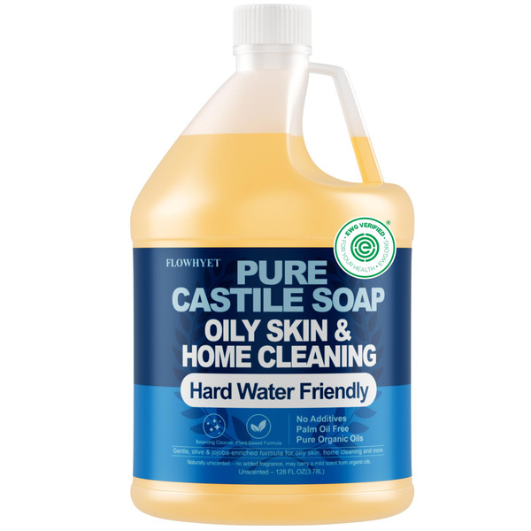 FLOWHYET 1 Gallon Pure Castile Soap Liquid EWG Verified Unscented
