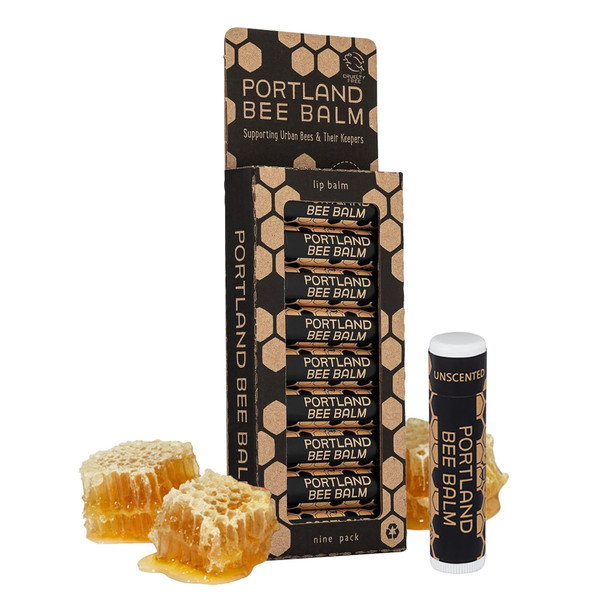 Portland Bee Balm Unscented Lip Balm Value Pack, Natural Beeswax, 9 Count