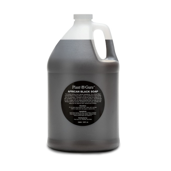 Plant Guru African Black Soap Liquid 1 Gallon - Pure & Natural Traditional Skincare for Face, Body & Hair | Handmade Cleanser for All Skin Types. Imported From Ghana.