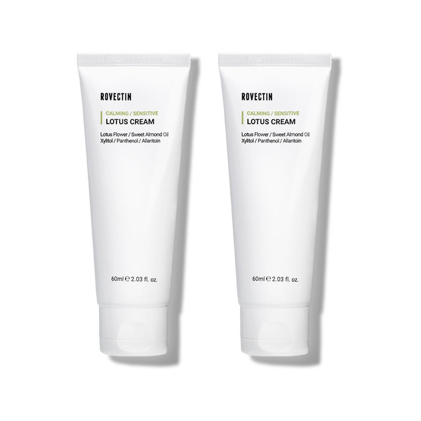ROVECTIN Calming Lotus Water Cream - Lightweight Face Moisturizer for Oily, Combination Skin | 75% Lotus Water Extract For Skin Purifying, Anti-Aging | Vegan Korean Skincare (2.03 fl.oz) [2 Pack]