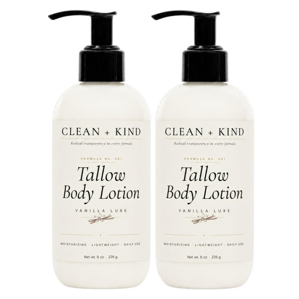 Clean + Kind Vanilla Tallow Body Lotion, Non-Toxic 2 Pack 16 oz