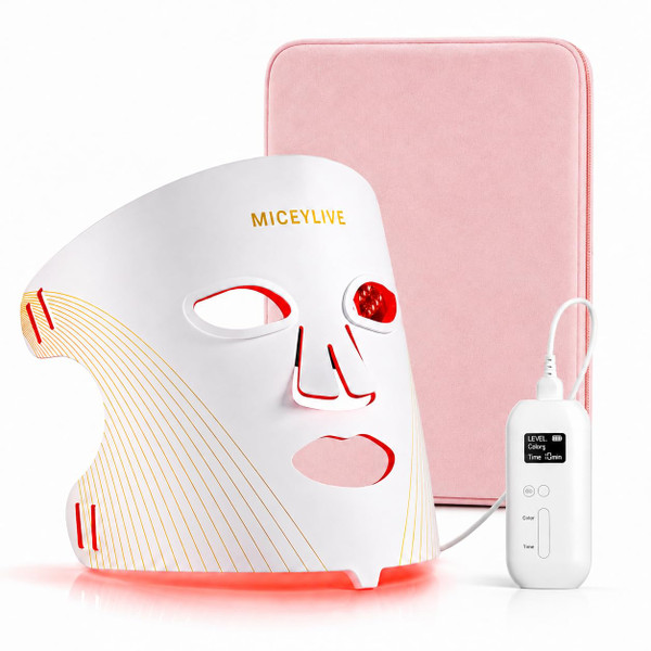 MICEYLIVE Red Light Therapy for Face Mask, Blue Light Therapy for Acne, Gifts for Women, Wrinkle LED Face Mask, 432 LED with Full Face Coverage & 3 Light Modes, Travel Bag for Home Use & Travel, Black