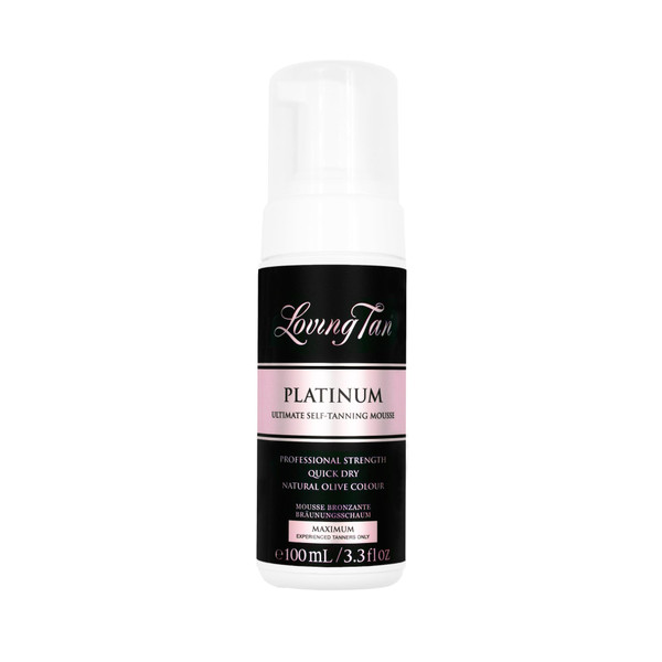Loving Tan Platinum Self Tanning Mousse, Dark -Streak Free, Natural Looking, Professional Quality Self Tanner -5+ Self Tan Applications per Bottle, Naturally Derived DHA- 3.3 Fl Oz -Packaging May Vary