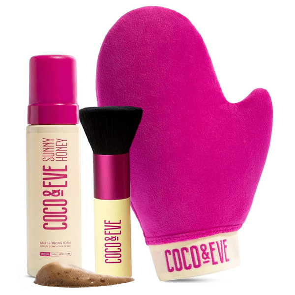 Coco & Eve Self Tanner Kit - Bronzing Foam, Tanning Mitt, Brush - Medium