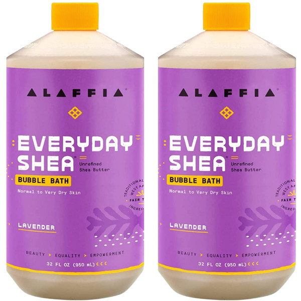 Alaffia Everyday Shea Bubble Bath, Lavender 2-Pack, 32 Oz Ea