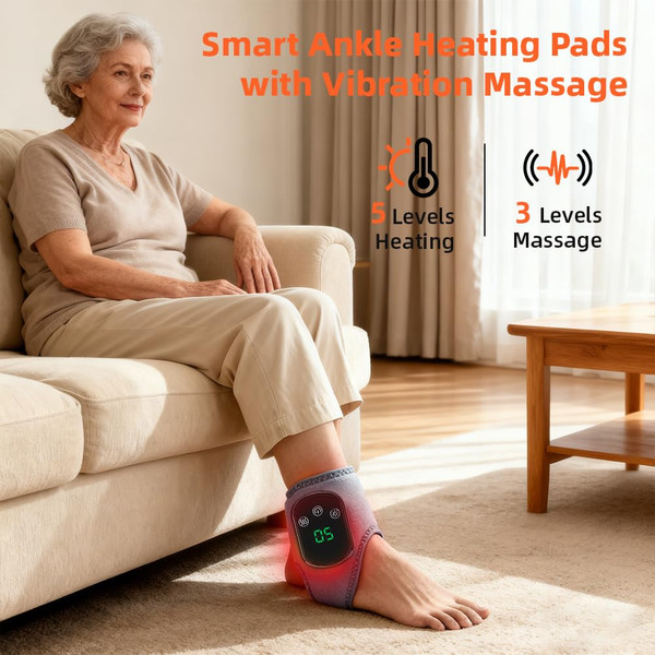 IFTHFOUR 2Pcs Foot and Ankle Massager with Heat, Portable Heated Wrap, 3 Vibration Modes and 5 Heat Settings, USB Charging, Ideal for Home and Travel