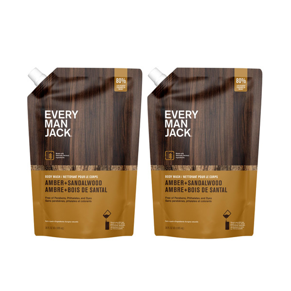 Every Man Jack Amber Sandalwood Men's Body Wash Refill Pouch, 36 oz (2pk)