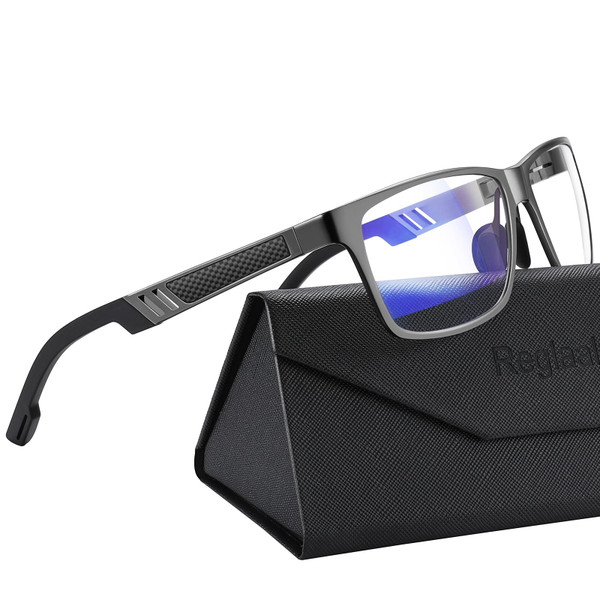 Reglaaly Blue Light Blocking Glasses Metal Frame for Men/Woman Gaming Computer Screen Glasses, A01-Metallic Gray