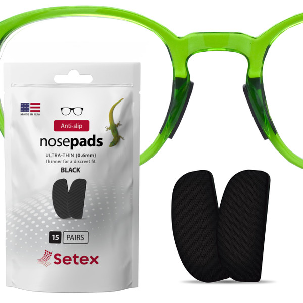 Setex Gecko Grip Ultra-Thin 0.6mm Anti Slip Eyeglass Nose Pads, (15 Black Pair) USA Made, 2500 Innovative Microstructured Fibers per Nose Pad, 0.6mm x 7mm x 16mm