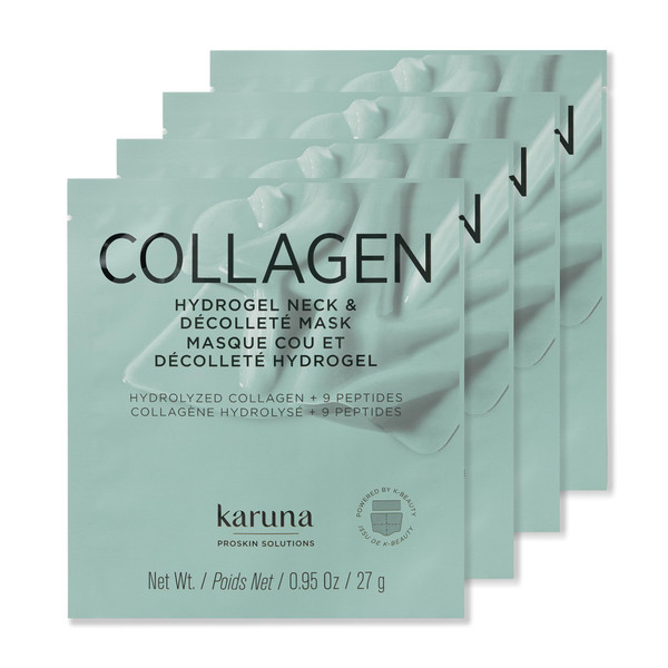 Karuna Collagen Hydrogel Neck Mask 4-Pack - K-Beauty Anti-Aging Decollete & Neck Sheet Masks with Collagen, Peptides & Niacinamide - 2-Piece Hydrating Neck Treatment for Firm, Smooth Skin