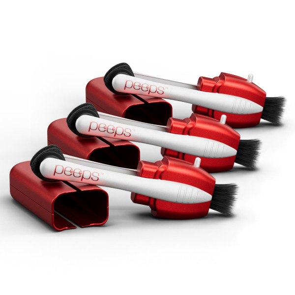 Peeps Glasses Cleaner - for Eyeglasses, Reading Glasses, and More - Lens Cleaner with Carbon Microfiber Tech-Soft Touch Red-3 Count (Pack of 1)