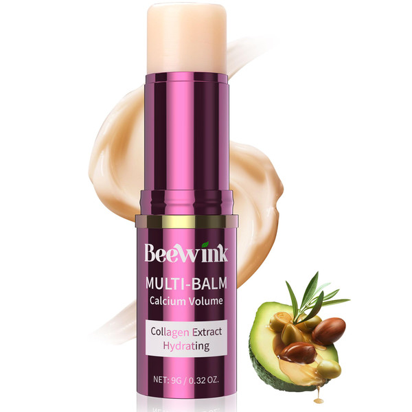 Beewink Calcium Multi Balm Stick for Face, Eyes, Lips, Neck – 9g Korean Collagen Moisturizing Balm with Vitamin D, Shea Butter – Firming, Hydrating, Skin Barrier Care Stick for All Skin Types, Purple