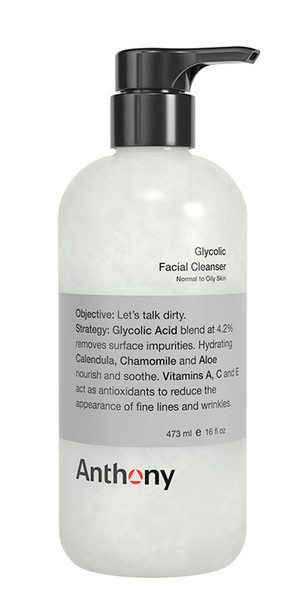 Anthony Glycolic Facial Cleanser for Men, Daily Exfoliating & Hydrating Face Wash, Shave Prep, Non-Foaming, Deep Cleansing, Gentle on Sensitive Skin, Removes Dirt & Oil, Smooths Texture, 16 Fl Oz