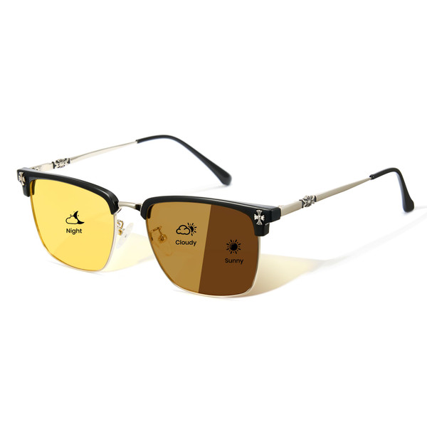 Cyxus Night Vision Blue Light Blocking Glasses for Driving, Photochromic Anti Glare Sunglasses, Yellow Lens, UV Protection Eyewear for Men Women 8252Hi64