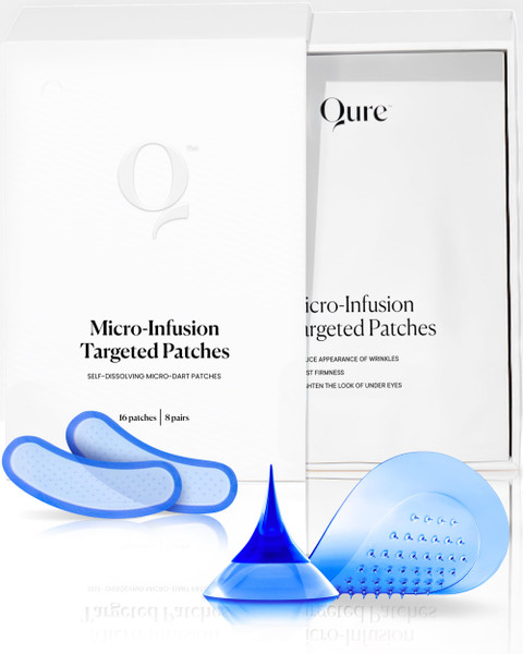 Qure Micro-Infusion Under Eye Patches for Wrinkles, Puffiness, Smile Line and Eye Bags - Retinol, Caffeine & Peptides - Made in Korea - Overnight Care, 8 Pairs (1 Month Supply)