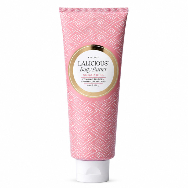 LALICIOUS Sugar Kiss® Whipped Body Butter 8oz | Ultra-Hydrating Shea Butter Body Cream with Hyaluronic Acid, Vitamin C & Peptides | Deep Moisturizing Lotion for Dry Skin | Non-Greasy, Fast-Absorbing