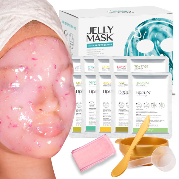 Peel-Off Jelly Mask Premium Modeling "Rubber Mask" Spa Set - 10 Treatments (24k Gold, Lavender, Kiwi, Peppermint, Egyptian Rose, Matcha, Chamomile, Tea tree, Jazmine)
