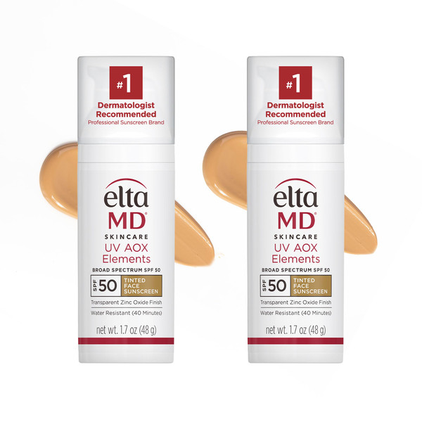 EltaMD UV AOX Elements Tinted Face Sunscreen, SPF 50, 100% Tinted Mineral Sunscreen for Sensitive Skin and Dry Skin with Antioxidants, 1.7 oz Pump (2 pack)