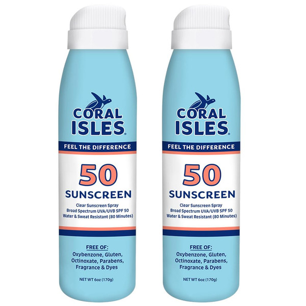 Coral Isles Reef Safe Sunscreen SPF 50 Spray Sunblock 6 Fl Oz Pack of 2