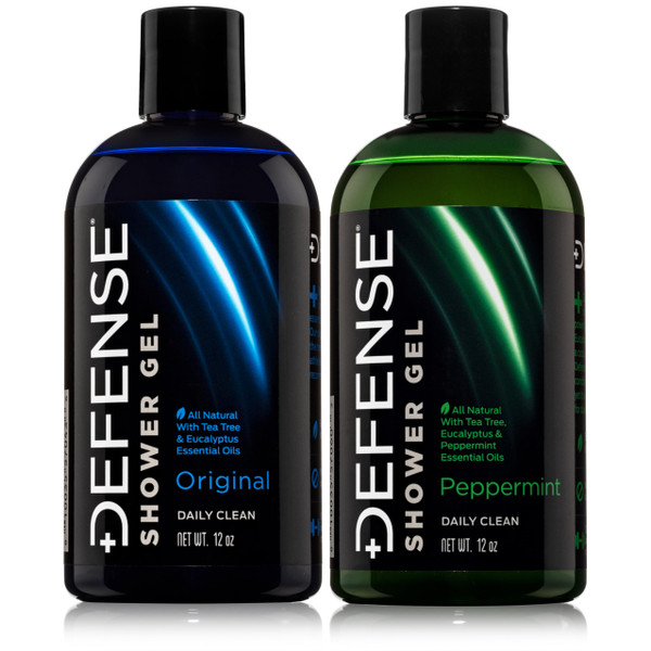 Defense Soap Tea Tree Body Wash (Original + Peppermint) 12 oz (Pack of 2)