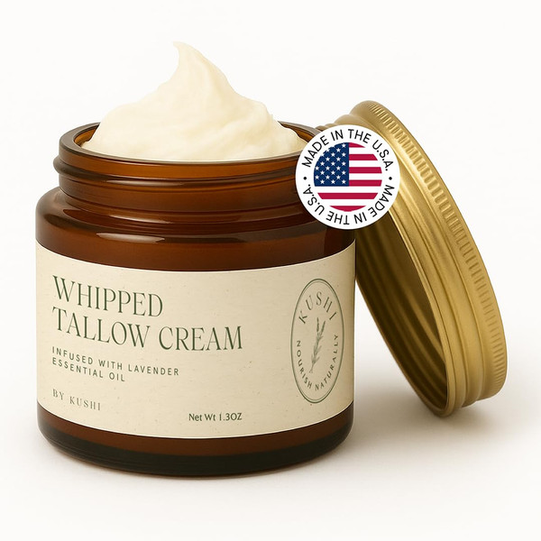 KUSHI Whipped Tallow Cream, Beef Tallow for Skin, Lavender, 1.3oz