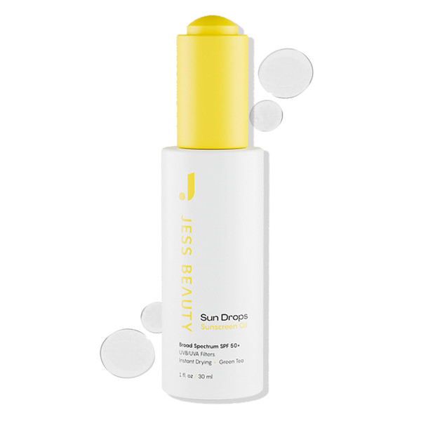 JESS BEAUTY | Sun Drops SPF 50 Sunscreen Oil | Lightweight Non-Greasy Face Sunscreen with Squalane, Baobab Oil & Green Tea | Invisible UV Protection for Radiant Glow 1 fl oz