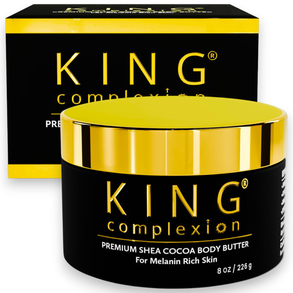 King Complexion Shea Cocoa Premium Body Butter - Large 8 oz - Coconut Oil - Black Skincare - Body Moisturizer - Ultra Hydration - Massage Butter - Light Cocoa Smell - Gives Skin It's Natural Glow