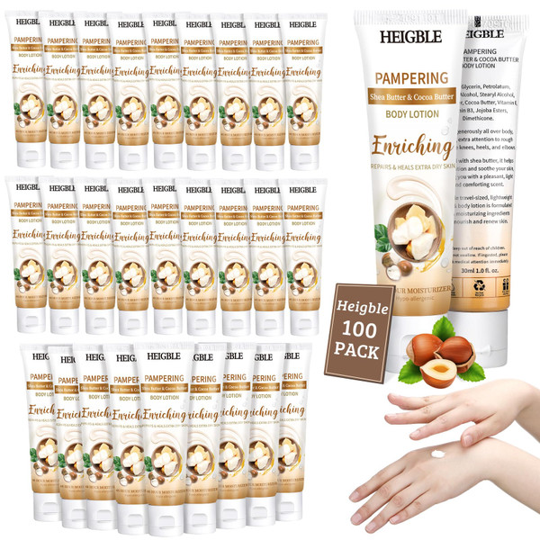 Heigble 100 Pack Body Lotion 1 oz Shea Butter Cocoa Butter for Dry Skin