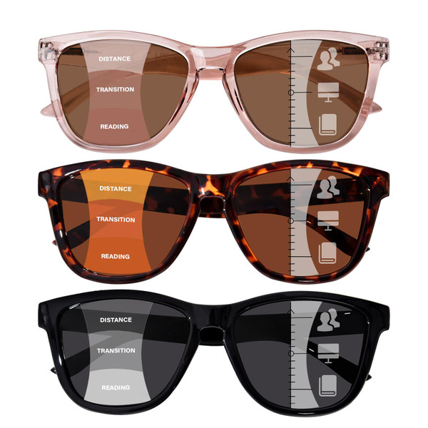 ZESAKER Progressive Reading Sunglasses for Women and Men Spring Hinges Multifocal Readers Sunglasses UV400 Protection (Tortoise+ Black+ Light Brown, 3.0)