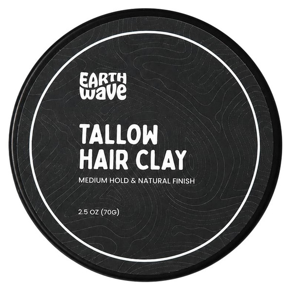 Earth Wave All Natural Tallow Hair Clay for Men & Women – Medium Hold Matte Finish Styling Pomade, Made with Grass-Fed Tallow & Natural Ingredients, Supports Healthy Hair & Scalp, Made in USA, 2.5 oz