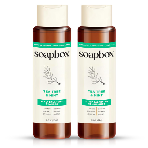 Soapbox Tea Tree & Mint Shampoo & Conditioner Set for Dry Scalp, 16oz