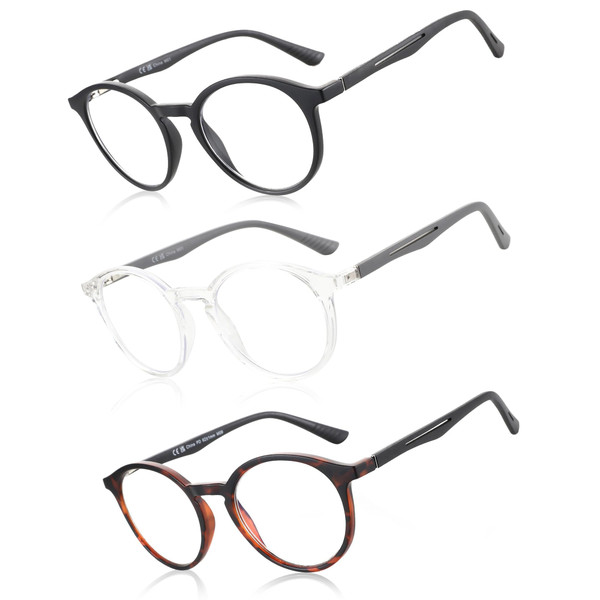 BLUEMOKY Reading Glasses for Men and Women: Blue Light Round Classic Eyeglasses - Computer Readers Glasses 3 Pack 1.50