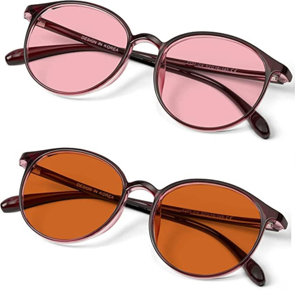 BRADDELL Indoor FL-41 Rose & Outdoor FL-60 Brown Tinted Migraine Light Sensitivity Glasses for Fluorescent LED Glare, Photophobia and Concussion (MEDIUM-SMALL)