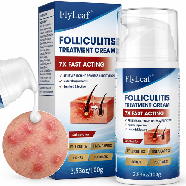 Folliculitis Treatment Cream with 5% Benzoyl Peroxide & Tea Tree Oil, Fast Acting Scalp Bump Treatment for Razor Burn, Body Breakouts, Boils & Itch Relief, Non-Greasy Skin Relief Cream, 100g/3.53oz