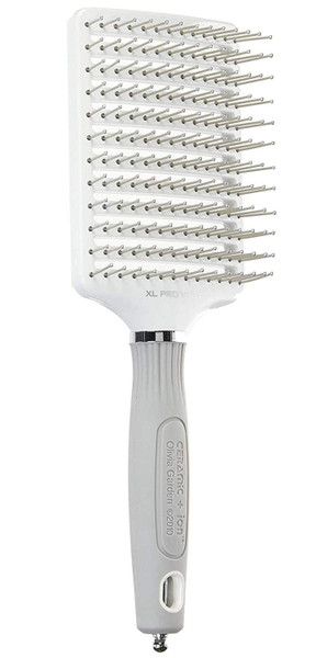 Olivia Garden Ceramic + Ion XL Pro Hair Brush - Paddle Brush for All Hair Types - Smooths and Adds Shine, Vent Paddle, Silver