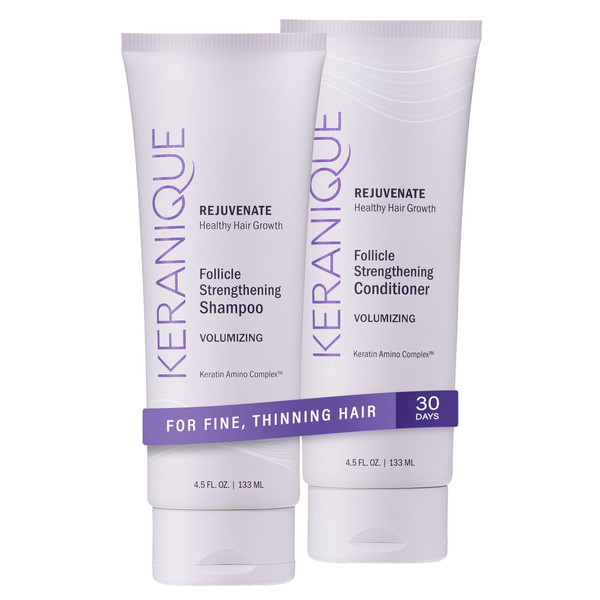 Keranique Volumizing Shampoo & Conditioner Set for Hair Repair, Growth & Thinning Hair Support – Keratin, Biotin, Menthol & Niacinamide, Lightweight Strengthening Formula - Keratin Amino Complex™