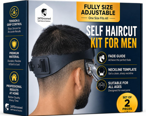 247 Groomed Self Haircut Kit for Men, Neckline & Fade Guide, 2-Piece
