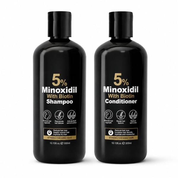 ssumiao 5% Minoxidil Shampoo and Conditioner Set for Hair Growth, Biotin Ginseng and Ginger Hair Regrowth Shampoo for Thinning Hair, Scalp Care for Men and Women, Thicker Fuller Hair, 600mL Duo
