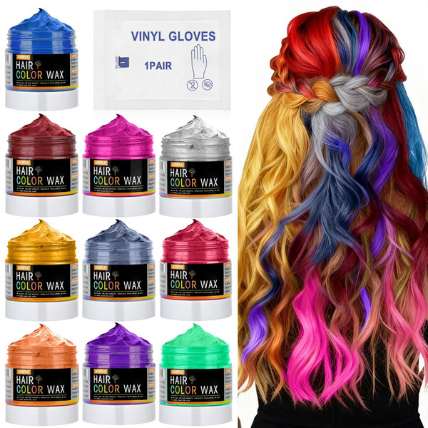 10Pcs Temporary Hair Color Wax for Christmas Party, Daily Party Cosplay Stocking Stuffers DIY Washable Hair Chalk Natural Instant Hair Color for Women Temporary Hair Dye for Kids Teens Women Men 40g