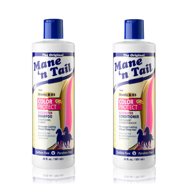 Mane 'n Tail Color Protect Shampoo & Conditioner (20 Oz Each) – Sulfate & Paraben Free, Vegan, with Cystine, Quinoa & Meadowfoam Seed Oil for Vibrant, Color-Treated Hair