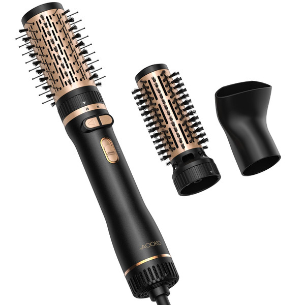 AOOKO Rotating Hair Dryer Brush, Blow Dryer Brush with 2 Brushes (1.5" & 2") and Concentrator, Fast Drying, Straightening & Volumizing, Gold
