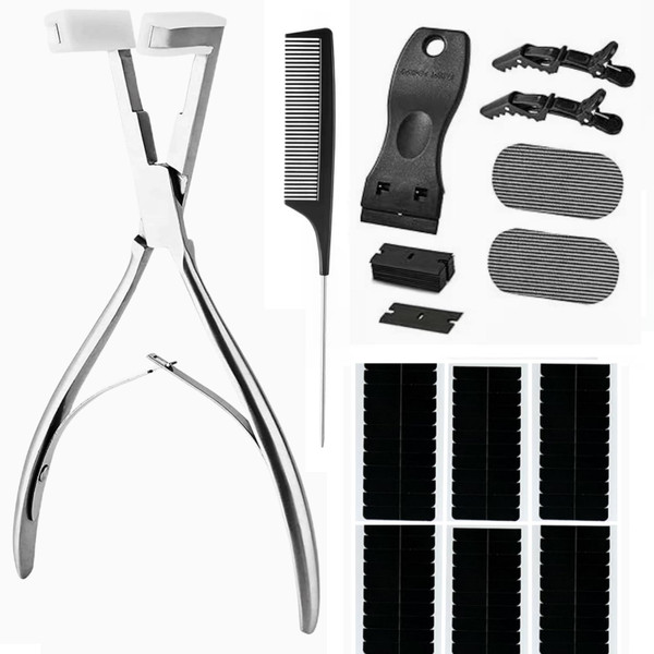 Tape in Hair Extension Tools Kit, Professional Flat Surface Stainless Steel Tape in Hair Extensions Sealing Clamp Plier,Tape Remover Scraper Tool,Hair Clips, Hair Extensions Styling Tools(Silvery Set)