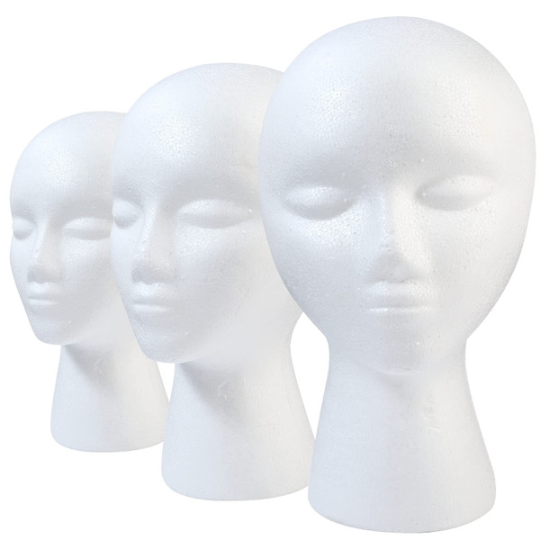 GliSun 3 Pcs Foam Wig Head, Styrofoam Mannequin Head with Female Face for Multipurpose Wigs Display Stand, Model, Mask, Hat Display Stand, Art Work Painting