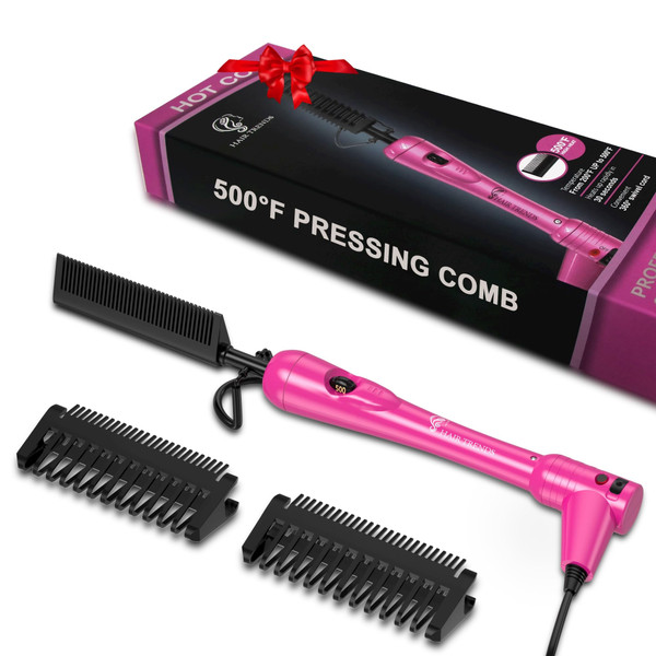 Mini Hot Comb 500 Degree，Dual Voltage Electric Pressing Comb for Black Hair